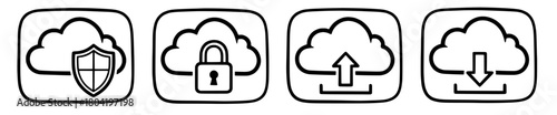 Vecter icons for cloud computing services outline drawing for security upload,download and data protection concept design