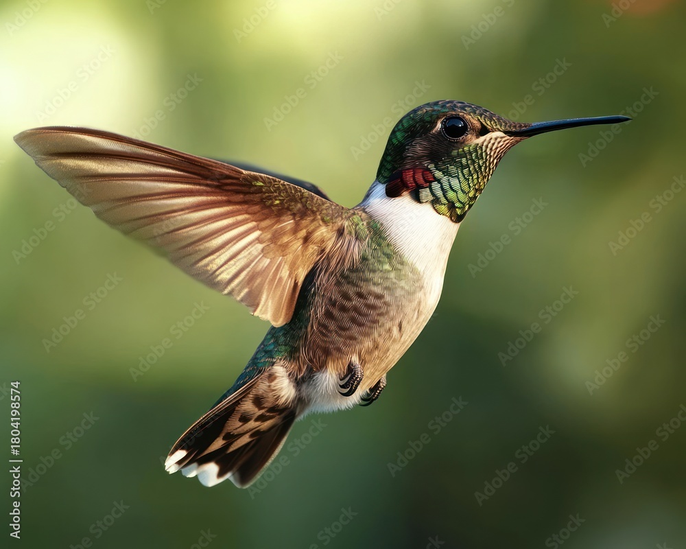 Fototapeta premium Hummingbird in flight against blurred background
