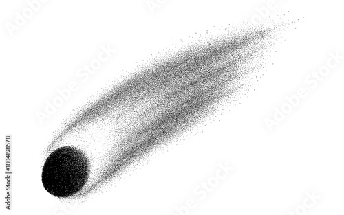 Dynamic halftone comet with stippled dust trail on white background