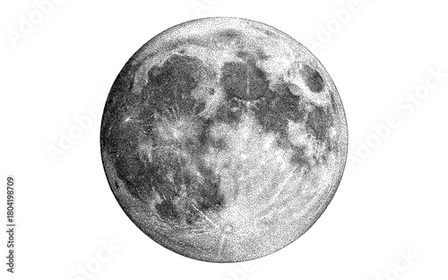 Intricate halftone moon design capturing mystical lunar details in vintage style