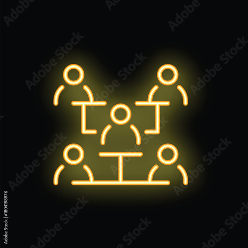 Glowing neon yellow icon of a hierarchical organization chart, showing the different levels of seniority