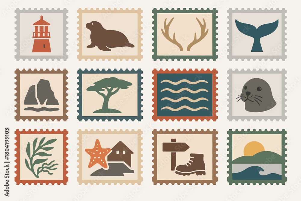 Naklejka premium Boundary Waters Wilderness Stamp Icons Adventure Nature