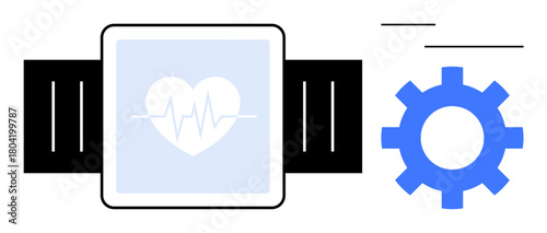 Smartwatch with heart rate monitor and gear symbolizing fitness tracking, innovation, and functionality. Ideal for health, technology, fitness, monitoring, medical, digital transformation simple
