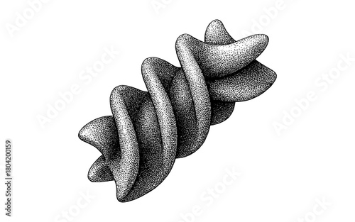 Hand-drawn textured fusilli pasta isolated on white background
