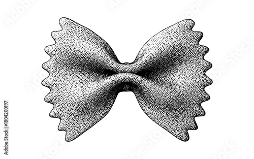 Detailed hand-drawn farfalle pasta with stipple technique on white background