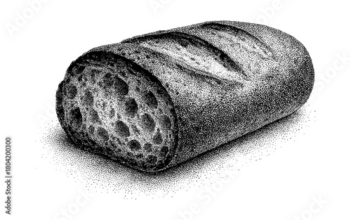 Fresh loaf of bread in detailed vintage stippling art style