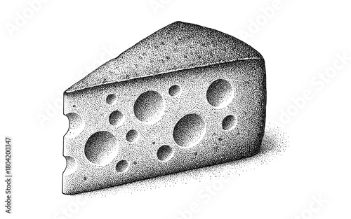 Stippled cheese wedge with textured surface in retro ink artwork style