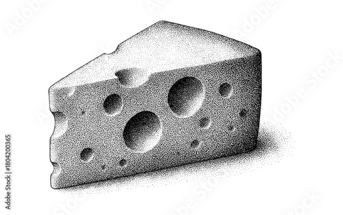 Stippled cheese slice with holes in vintage style