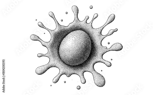 Intricate dotwork ink splash with egg center on white background