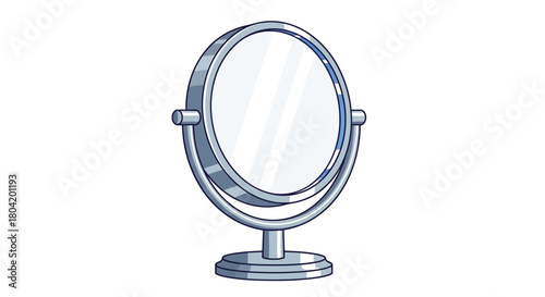A simple cartoon illustration of a freestanding oval vanity mirror