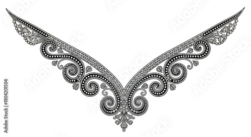 An ornate silver design resembling a necklace pendant or decorative brooch