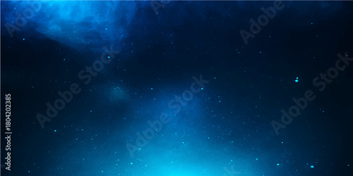 Bright blue abstract nebula light fills the dark night sky, illustrating the deep cosmos of our galaxy with starry science backgrounds