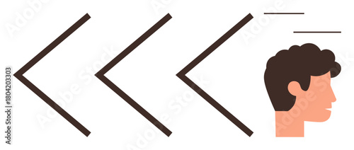 Three abstract arrows pointing rightward towards a human profile, symbolizing progress, direction, thinking, and growth. Ideal for leadership, innovation, progress, vision planning strategy