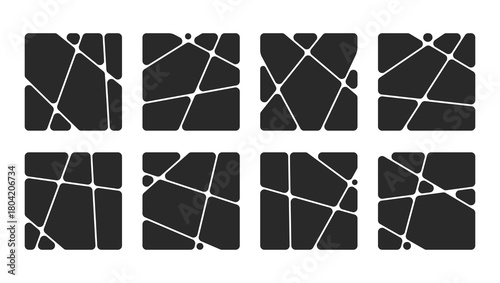 set of abstract poster background with liquid connected circle dots. metaballs pattern, abstract geometric shapes collection. Point movement flat layout template icon, frame collage for photo