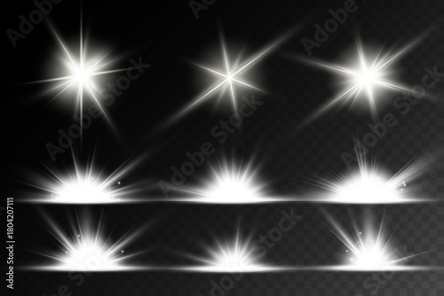 Lens Flare, light glow effect. sun or realistic shining star with backlight effect.
bokeh glitter and sparkles or sparkles on transparent background.
