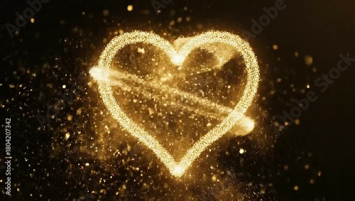 Golden Heart Particle Animation on Dark Background.