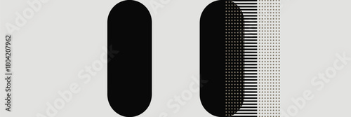 Two vertical rounded rectangles one solid black and one with lines and dots on a light background