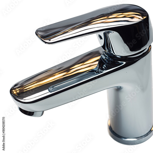 Modern Chrome Faucet Reflecting Warm Light Isolated on Black Background Clean Design for Kitchen or Bathroom Fixtures