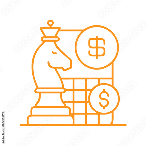 Investment strategy icon featuring chessboard and knight piece, symbolizing strategic financial planning and decision making