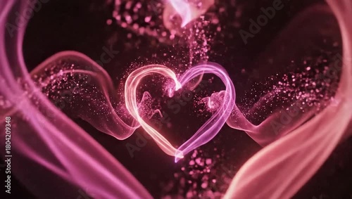 Glowing Heart Shape Animation with Pink and Purple Particles on a Dark Background.