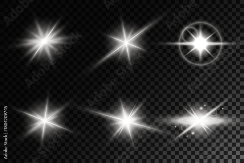 Lens Flare, light glow effect. sun or realistic shining star with backlight effect.
bokeh glitter and sparkles or sparkles on transparent background.
