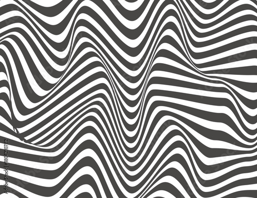 Abstract black and white wavy lines create a mesmerizing optical illusion, perfect for backgrounds, textures, and modern designs with a dynamic and eyecatching effect