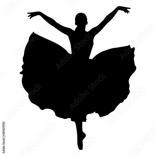 Silhouette of a ballerina in a tutu, gracefully dancing with arms raised, isolated on, capturing the elegance and fluidity of ballet