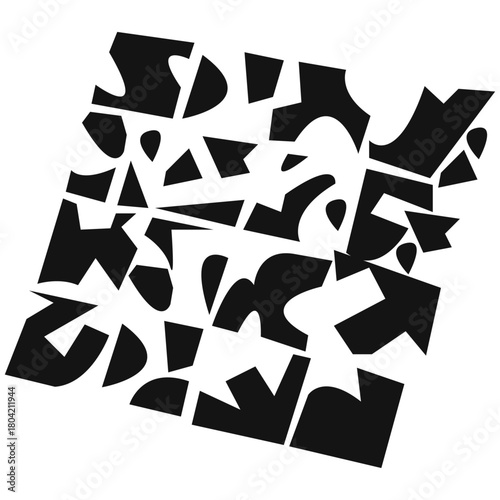 Abstract black and white geometric pattern featuring a dynamic arrangement of shapes, creating a modern and eyecatching design isolated on
