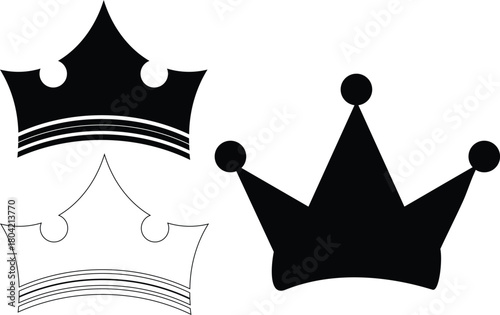 Three royal crown icons symbolizing power and success. Vector