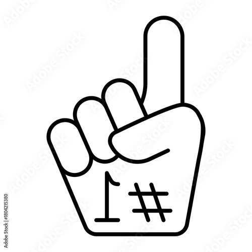 Number one fun hand thin line icon, baseball game concept. Vector graphics. Parallon hand with index finger, fun attribute sign on white background, style icon mobile or web design.
