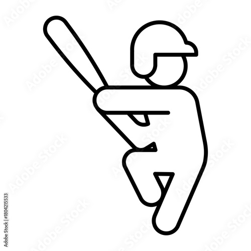 Baseball player thin line icon, baseball game concept. Vector graphics. Sportsman with helmet and bat, sport sign on white background, style icon mobile or web design.