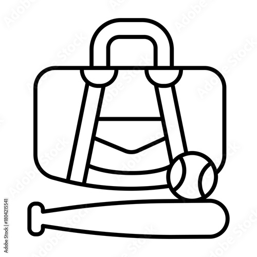 Bag with bat and ball thin line icon, baseball game concept. Vector graphics. Baseball player accessory, sport sign on white background, style icon mobile or web design.