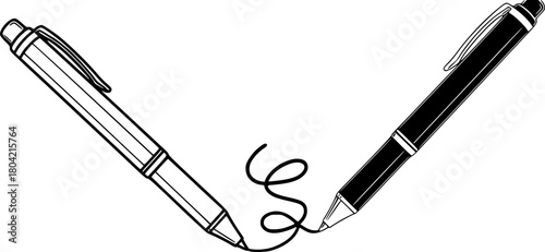 Two pens in minimalist black-and-white line art style, vector