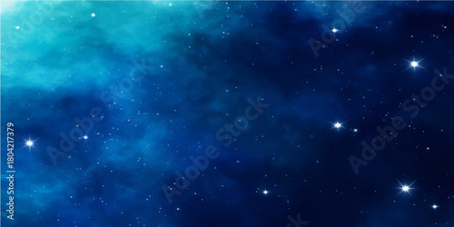 Abstract blue night sky nebula galaxy with bright light stars on a deep cosmos outer space background
