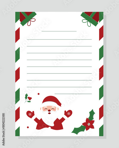 Christmas card with Santa Claus and empty lines for writing. Vector illustration. Layout in A4 size.