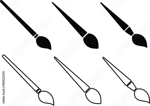 paint brush black line icons set vector illustration design art 