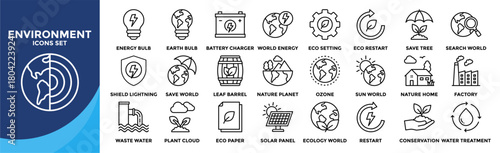Environment icon collection set. Containing design Earth, World energy, Nature planet, Conservation, Waste water