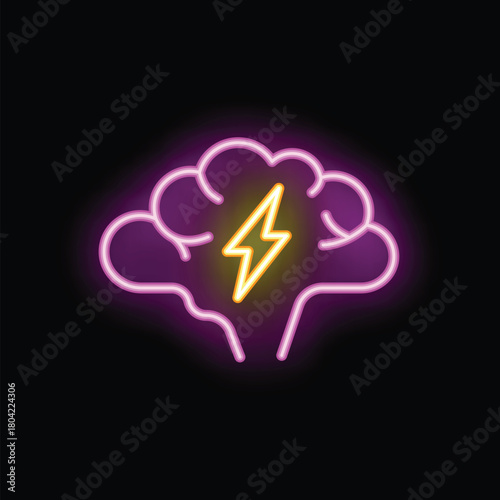 Neon sign showing a brain with a lightning bolt inside, representing the concept of brainstorming and generating new ideas