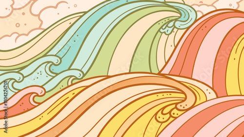 Colorful waves create a vibrant and dynamic scene with a retro aesthetic