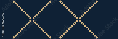 Two intersecting diagonal lines formed by evenly spaced circles on a dark background abstract design