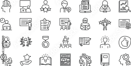 Hand drawing Expert Icon Set – Professional, Mentor, Leader and Coach. Editable Stroke, Colored Vector Illustration 

