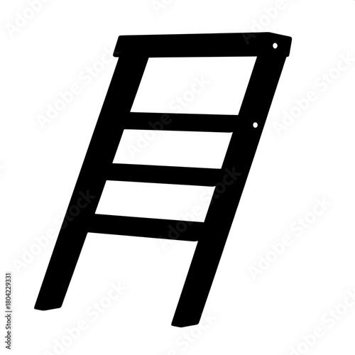 A minimalist illustration of a household step ladder, entirely black against a crisp white background, with sharp edges and a uniform silhouette that gives it a sleek, contemporary, almost icon-like a