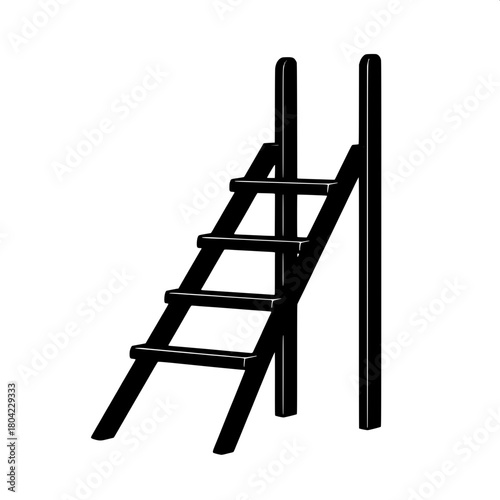 A minimalist illustration of a household step ladder, entirely black against a crisp white background, with sharp edges and a uniform silhouette that gives it a sleek, contemporary, almost icon-like a