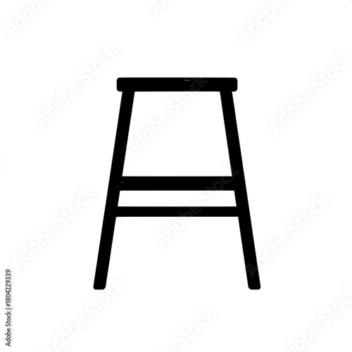 A minimalist illustration of a household step ladder, entirely black against a crisp white background, with sharp edges and a uniform silhouette that gives it a sleek, contemporary, almost icon-like a