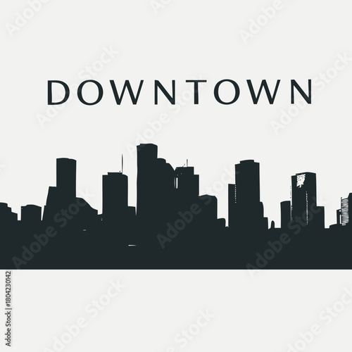 Black silhouette of a modern city skyline with the word Downtown.