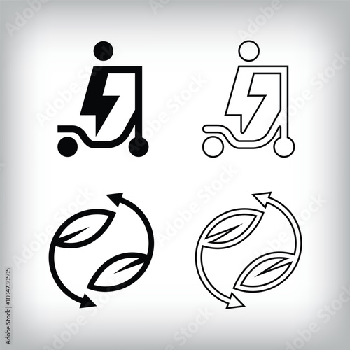 Linear and flat electric scooter and ecology logo. Simple sustainability company logo template.