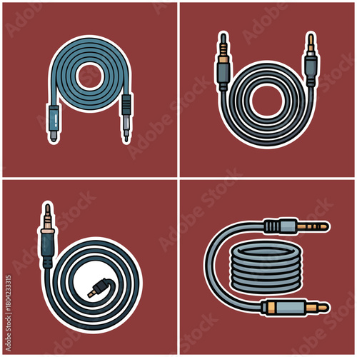 Audio cables collection with white outline Indie Music Culture