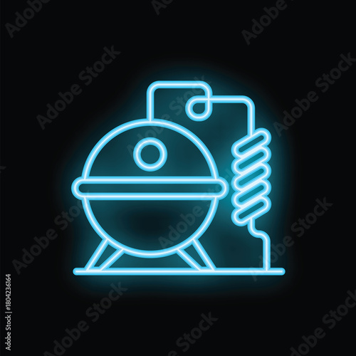 Neon sign representing barbecue grill for restaurant menu or street advertisement