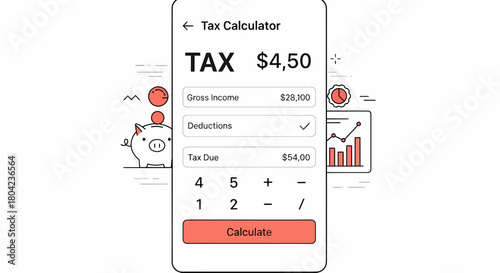 Streamlined mobile application interface for personal tax calculation, financial planning, and income management, featuring a user-friendly design to determine tax liability effectively