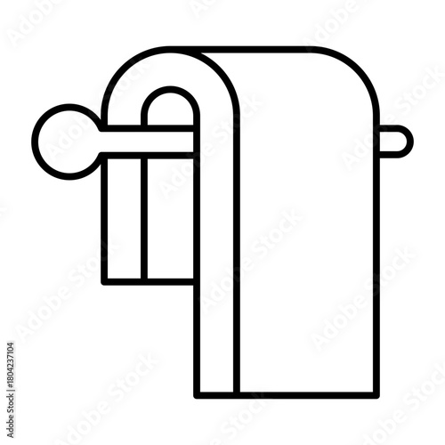 Hanger with clean towel thin line icon, spa massage concept. Vector graphics. Towel hanger in bathroom, bath time sign on white background, style icon mobile or web design.